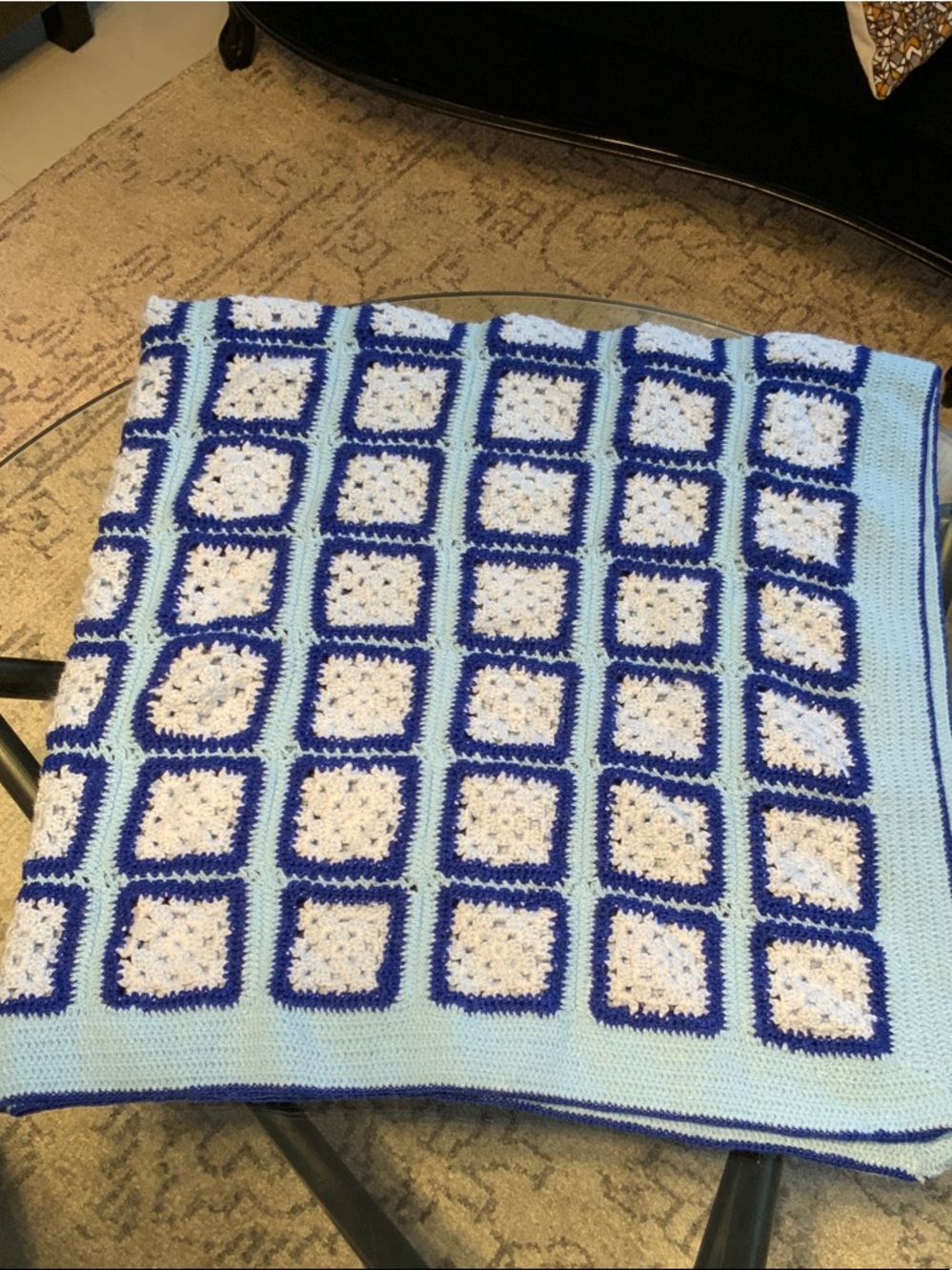 Handmade Blue Crochet Throw Blanket - Cozy Home Accent